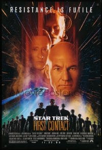 1g846 STAR TREK: FIRST CONTACT advance 1sh 1996 Jonathan Frakes, Stewart, Spiner, sexy Borg Krige!
