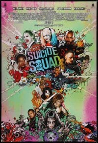 1g867 SUICIDE SQUAD advance DS 1sh 2016 Smith, Leto as the Joker, Robbie, Kinnaman, cool art!