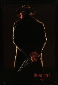 1g944 UNFORGIVEN teaser 1sh 1992 image of gunslinger Clint Eastwood w/back turned, dated design!