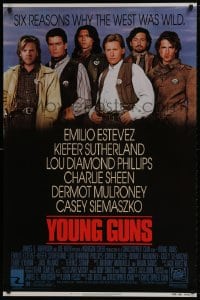 1g997 YOUNG GUNS 1sh 1988 Emilio Estevez, Charlie Sheen, Kiefer Sutherland, Lou Diamond Phillips!