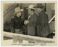 1h296 BOB STEELE signed 8.25x10 still 1944 close up threatening two men in Trigger Law!