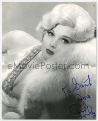 1h868 CAROL LYNLEY signed 8x10 REPRO still 1980s sexy glamour portrait on fur as Jean Harlow!