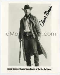 1h312 CHUCK NORRIS signed 8x10 still 1990s full-length portrait as Walker, Texas Ranger!