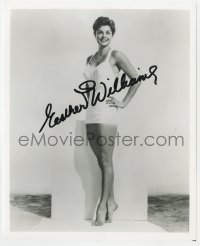 1h892 ESTHER WILLIAMS signed 8x10 REPRO still 1980s full-length smiling portrait in sexy swimsuit!