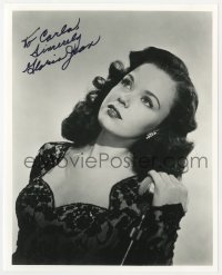 1h905 GLORIA JEAN signed 8x10 REPRO still 1980s great portrait in lace dress with microphone!