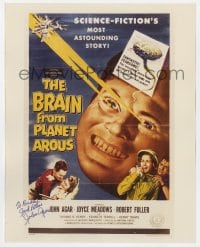 1h787 JOHN AGAR signed color 8x10 REPRO still 1980s on a 1sh image from The Brain from Planet Arous!