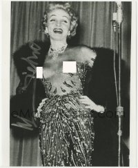 1h950 MARLENE DIETRICH signed 8x9.75 REPRO still 1980s in sexy see-through outfit by microphone!