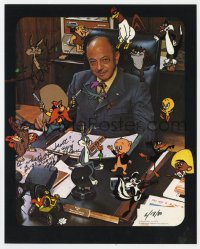 1h552 MEL BLANC signed color deluxe 8x10 publicity still 1978 portrait with his cartoon characters!