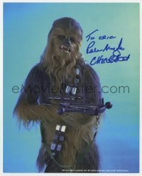 1h820 PETER MAYHEW signed color 8x10 REPRO still 1990s great portrait as Chewbacca from Star Wars!
