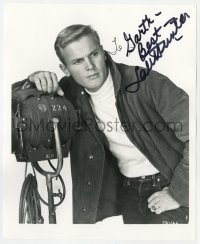 1h989 TAB HUNTER signed 8x10 REPRO still 1980s the handsome actor leaning on studio light!