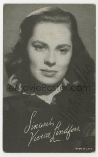 1h203 VIVECA LINDFORS signed deluxe 4x6 fan photo 1940s portrait of the pretty Swedish actress!