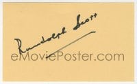 1h720 RANDOLPH SCOTT signed 3x5 index card 1980s it can be framed & displayed with a repro!