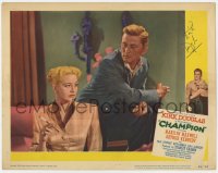 1h097 CHAMPION signed LC #3 1949 by Kirk Douglas, who's staring at smoking Marilyn Maxwell!