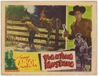 1h100 FIGHTING MUSTANG signed LC 1948 by Sunset Carson, great image of him fighting by fence!