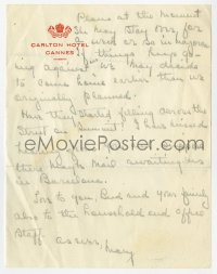 1h187 MARY PICKFORD signed letter 1930s writing to her cousin Isabel from Cannes, France!