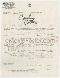 1h129 CAROLINA COTTON signed 9x11 airplane receipt 1990 she flew to Little Rock from Los Angeles!
