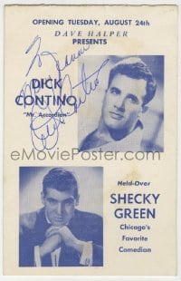 1h122 DICK CONTINO signed 4x7 reservation card 1950s Mr. Accordion was performing with Shecky Green!