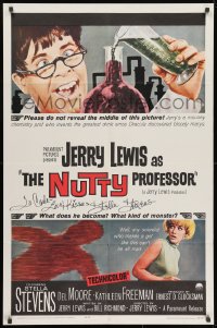 1h059 NUTTY PROFESSOR signed 1sh 1963 by Stella Stevens, art of wacky scientist Jerry Lewis!