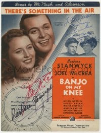 1h080 BANJO ON MY KNEE signed sheet music 1936 by Joel McCrea, Barbara Stanwyck, AND Tony Martin!