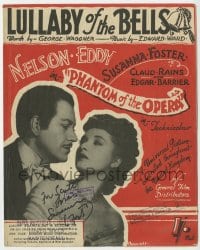 1h082 SUSANNA FOSTER signed English sheet music 1943 Lullaby of the Bells from Phantom of the Opera!