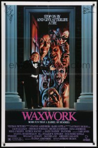 1h062 WAXWORK signed 1sh 1988 by BOTH Anthony Hickox AND Deborah Foreman, cool Warren horror art!