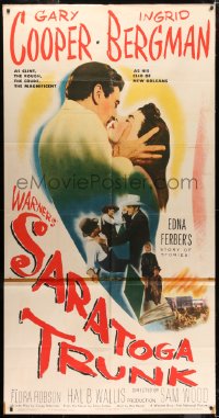 1j056 SARATOGA TRUNK 3sh 1945 c/u of Gary Cooper about to kiss Ingrid Bergman, by Edna Ferber!