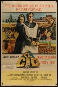 1j058 EL CID 40x60 1961 Anthony Mann directed, Charlton Heston, sexy Sophia Loren!