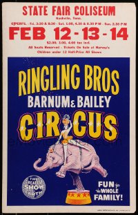 1j063 RINGLING BROS & BARNUM & BAILEY CIRCUS 14x22 circus poster 1960s art of showgirl on elephant!