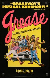 1j055 GREASE stage play WC 1970s the longest running show on Broadway, cast portrait art!