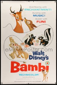 1k299 BAMBI 40x60 R1975 Walt Disney cartoon deer classic, great art with Thumper & Flower!