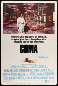 1k313 COMA 40x60 1977 Genevieve Bujold finds room full of coma patients in special harnesses!