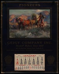 1k041 GEIGY COMPANY INC calendar 1942 Covered Wagon Days, western pioneer art, Native American!