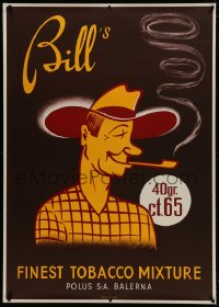 1k123 BILL'S FINEST TOBACCO MIXTURE 36x50 Swiss advertising poster 1950s art of man smoking pipe!