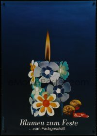 1k178 BLUMEN ZUM FESTE VOM FACHGESCHAFT 36x51 Swiss special poster 1960s decorated candle w/walnuts!