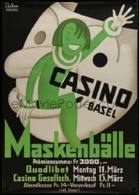 1k180 CASINO MASKENBALLE 36x51 Swiss special poster 1930s art of a woman and a mask by Seiler!
