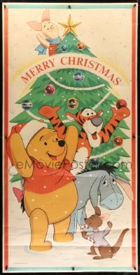 1k074 WINNIE THE POOH 36x72 special poster 1960s Tigger, Eeyore, Piglet by Christmas tree, rare!