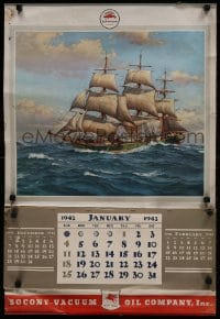 1k042 VACUUM OIL COMPANY calendar 1942 wonderful tall ship sailing in ocean art by Charles Rosner!