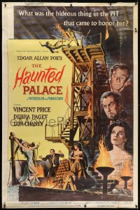 1m138 HAUNTED PALACE 40x60 1963 Vincent Price, Lon Chaney, Edgar Allan Poe, cool horror art!