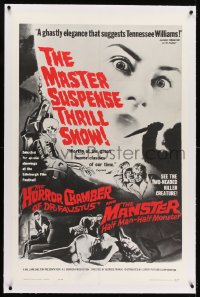 1m084 EYES WITHOUT A FACE/MANSTER linen 1sh 1962 horror double-bill, master suspense thrill show!