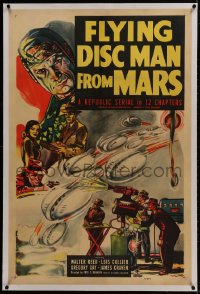 1m088 FLYING DISC MAN FROM MARS linen 1sh 1950 cool alien artwork from this Republic sci-fi serial!