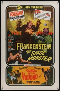 1m090 FRANKENSTEIN MEETS THE SPACE MONSTER/CURSE OF VOODOO linen 1sh 1965 art of alien monsters!