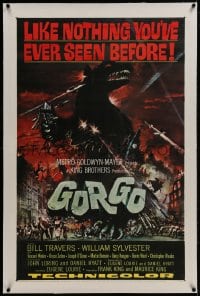 1m096 GORGO linen 1sh 1961 great artwork of giant monster terrorizing London by Joseph Smith!