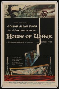 1m101 HOUSE OF USHER linen 1sh 1960 Poe's tale of the ungodly & evil, art by Reynold Brown!