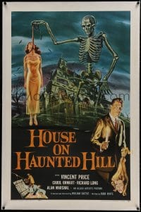 1m103 HOUSE ON HAUNTED HILL linen 1sh 1959 classic art of Vincent Price & skeleton with hanging girl!