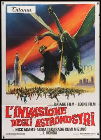 1m199 INVASION OF ASTRO-MONSTER Italian 1p 1970 Toho, cool different art of battling monsters!