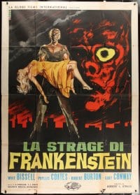 1m181 I WAS A TEENAGE FRANKENSTEIN Italian 2p 1958 best Symeoni art of monster holding sexy girl!