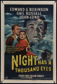 1m114 NIGHT HAS A THOUSAND EYES linen 1sh 1948 true clairvoyant Edward G. Robinson posing as fake!