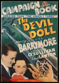 1m239 DEVIL DOLL pressbook 1936 Tod Browning, Lionel Barrymore, Maureen O'Sullivan, with herald!