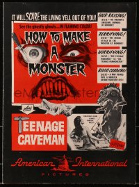1m241 HOW TO MAKE A MONSTER/TEENAGE CAVEMAN pressbook 1958 includes full-color comic strip herald!