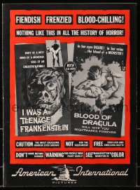 1m242 I WAS A TEENAGE FRANKENSTEIN/BLOOD OF DRACULA pressbook 1957 fiendish & frenzied double-bill!